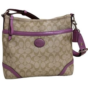 Coach Crossbody Bag in Tan and Purple with Signature Pattern